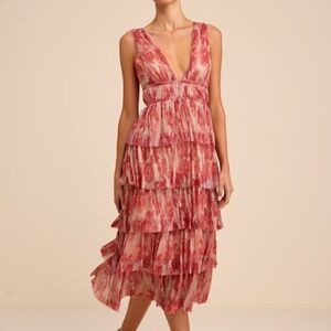 Lulus Valentia Magenta Plisse Sleeveless Tiered Midi Dress Pink - Size XL